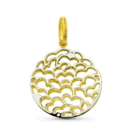 Colgante oro bicolor 18k mujer 24 mm. formas caladas onduladas