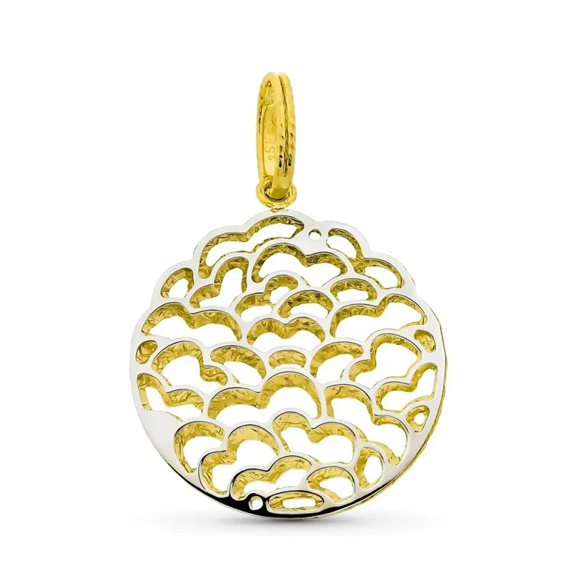 Colgante oro bicolor 18k mujer 24 mm. formas caladas onduladas