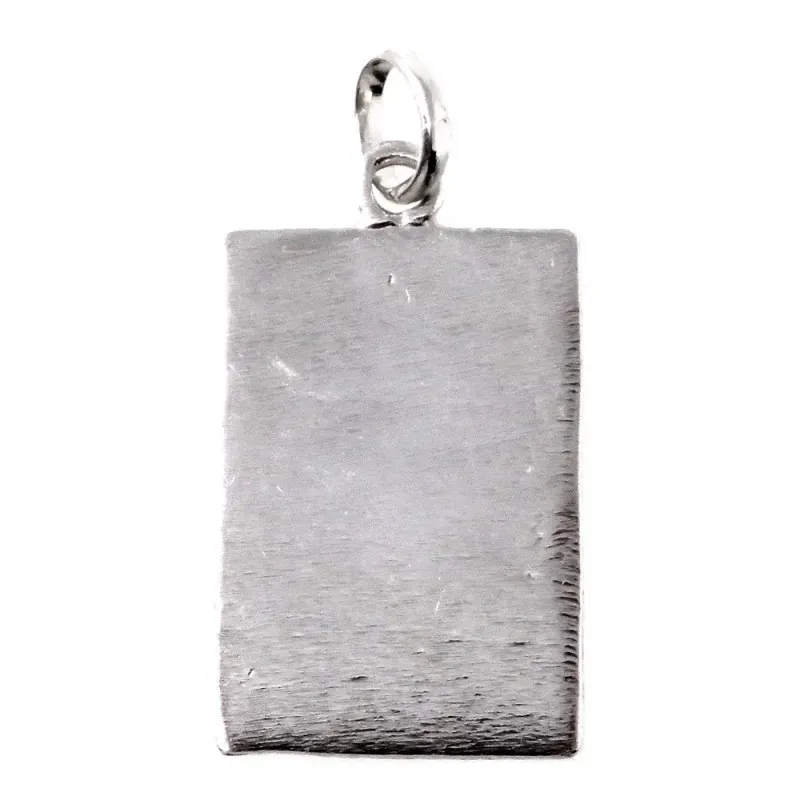 Medalla colgante plata Ley 925m maciza 26mm San Cristobal rectangular detalles tallados trasera lisa