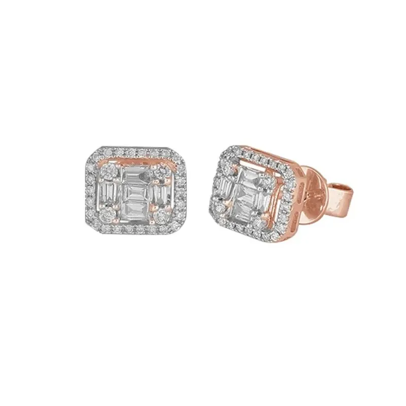 Pendientes oro rosa 18k mujer 8 mm. setenta diamantes brillantes comb
