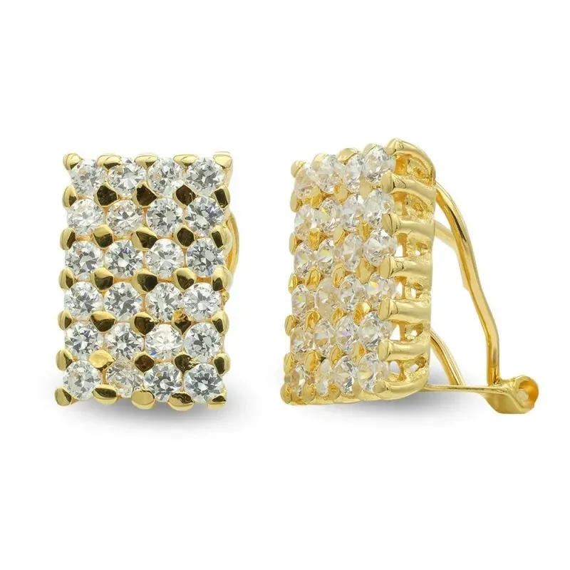 Pendientes oro 18k mujer rectangulares circonitas omega