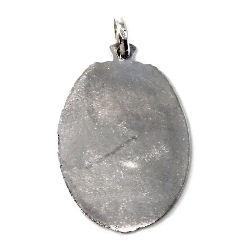 Medalla colgante plata Ley 925m maciza 40mm. Virgen del Rocío Bautismo cerco detalles trasera lisa