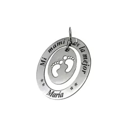 Colgante plata Ley 925m liso oval 34mm MI MAMI ES LA MEJOR nombre personalizado huellas cerco calado