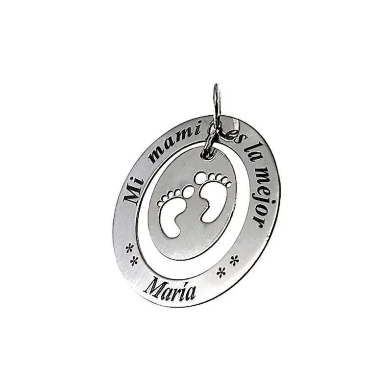 Colgante plata Ley 925m liso oval 34mm MI MAMI ES LA MEJOR nombre personalizado huellas cerco calado