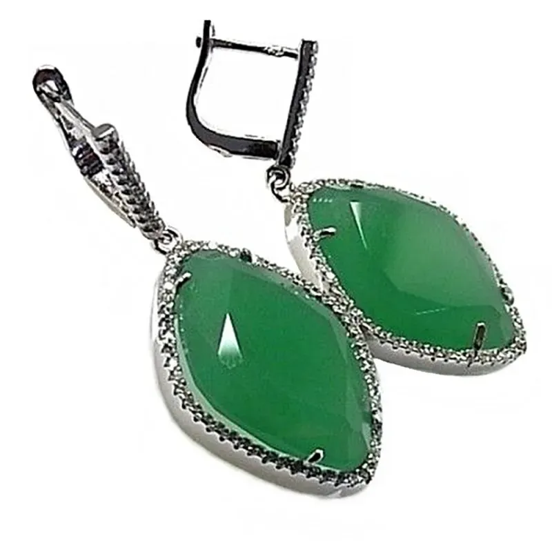 Pendientes plata Ley 925m rodiado piedra 40 mm. color verde [AB4432]