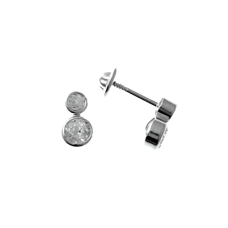 Pendientes plata Ley 925m infantil 8mm. tu y yo circonitas diferentes tamaños cierre tuerca