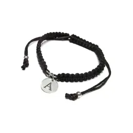 Pulsera plata Ley 925m adaptable chapa lisa inicial personalizada trenzado algodón
