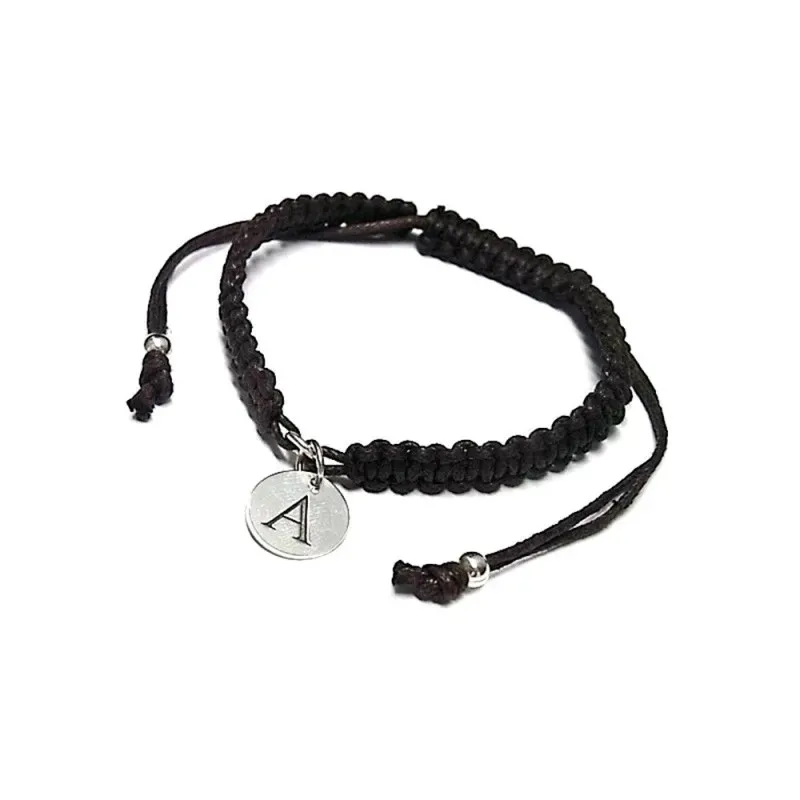 Pulsera plata Ley 925m adaptable chapa lisa inicial personalizada trenzado algodón