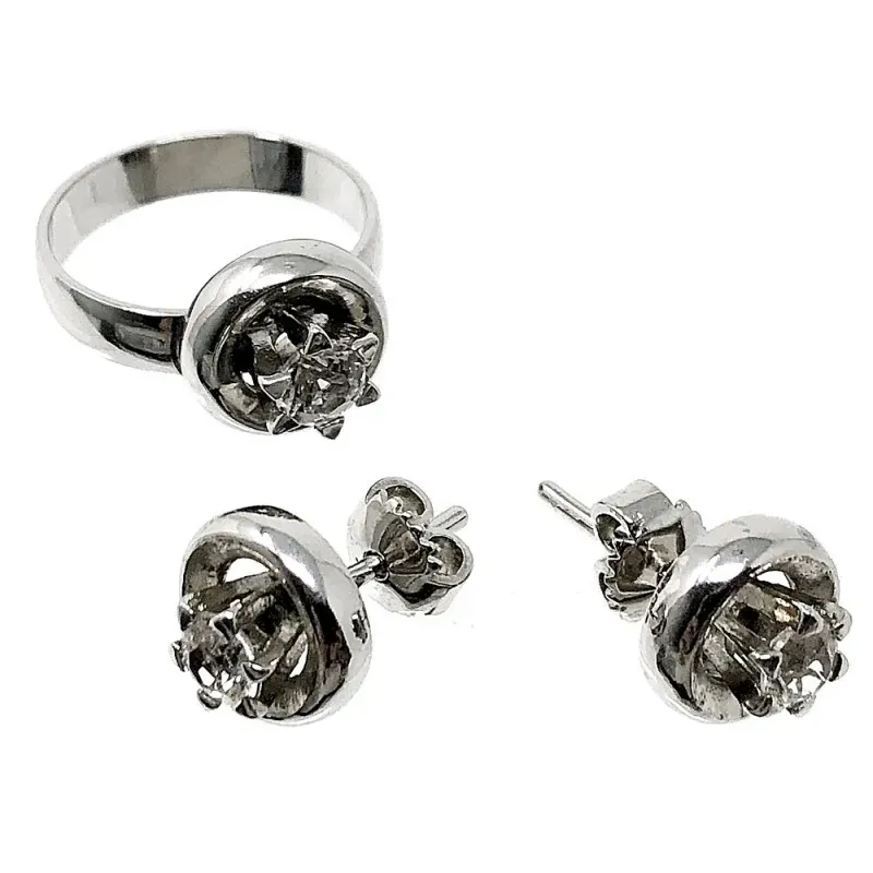 Juego plata ley 925m pendientes soitario talla 8 circonitas [AB5170]