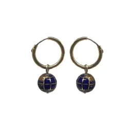 Bola del Mundo oro 18k Pendientes Aro colgante lapislázuli natural es