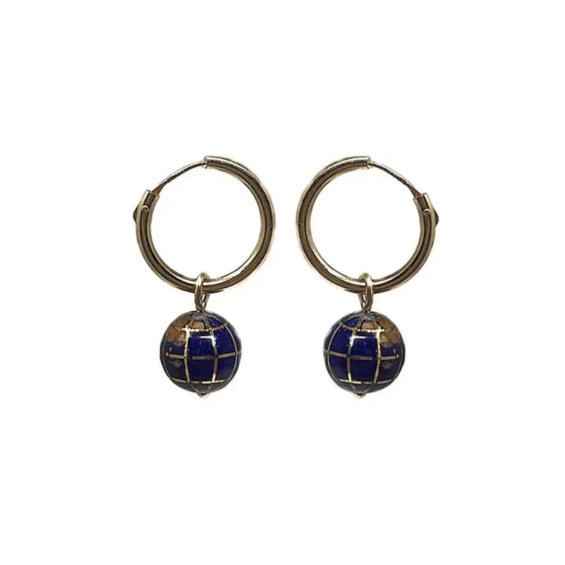 Bola del Mundo oro 18k Pendientes Aro colgante lapislázuli natural es