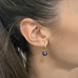Bola del Mundo oro 18k Pendientes Aro colgante lapislázuli natural es