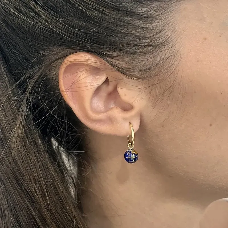 Bola del Mundo oro 18k Pendientes Aro colgante lapislázuli natural es