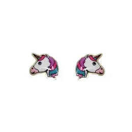 Pendientes oro 18k unicornio niña 9mm. esmaltado colores tuerca [AB9951]