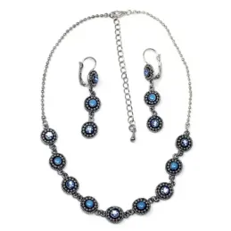 Juego metal rodiado gargantilla pendientes circonitas azul [AB9070]
