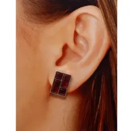 Pendientes plata Ley 925m rectángulo 17x12mm. piedras ámbar cierre presión mujer