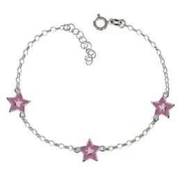 Pulsera plata Ley 925m niña 17 cm. cadena rolo combinada estrellas 7