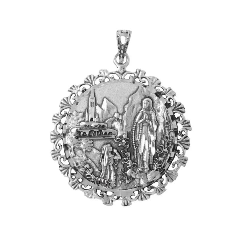 Medalla plata Ley 925m Virgen Lourdes cerco [AB4945]