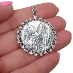 Medalla plata Ley 925m Virgen Lourdes cerco [AB4945]