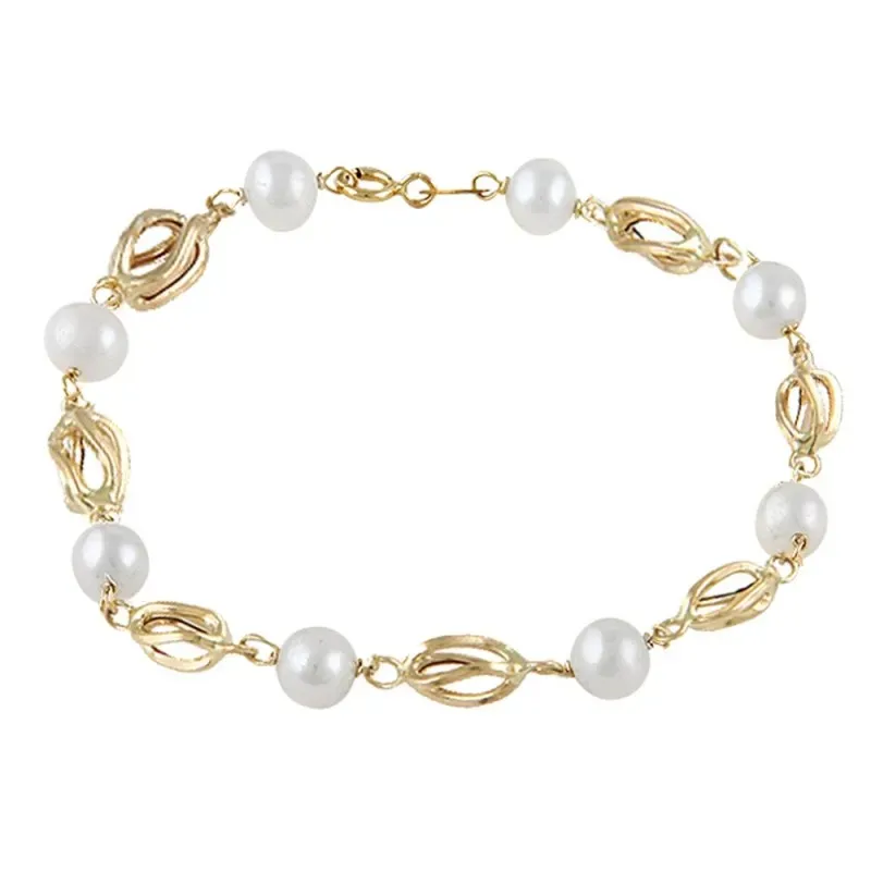 Pulsera oro 18k colección Bracelets 18cm. perlas cultivadas entrepiez