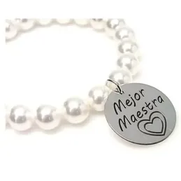 Pulsera plata ley 925m perlas disco 21mm. MEJOR MAESTRA  [AA9961]