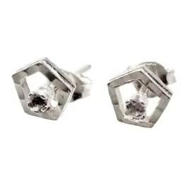 Pendientes plata Ley 925m pentágono 7mm. cerco tallado brillo centro circonita cierre presión