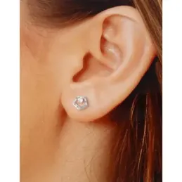 Pendientes plata Ley 925m pentágono 7mm. cerco tallado brillo centro circonita cierre presión