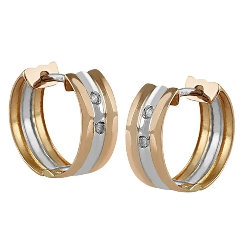 Pendientes oro bicolor 18k aros 12mm. colección Milán diamantes brill