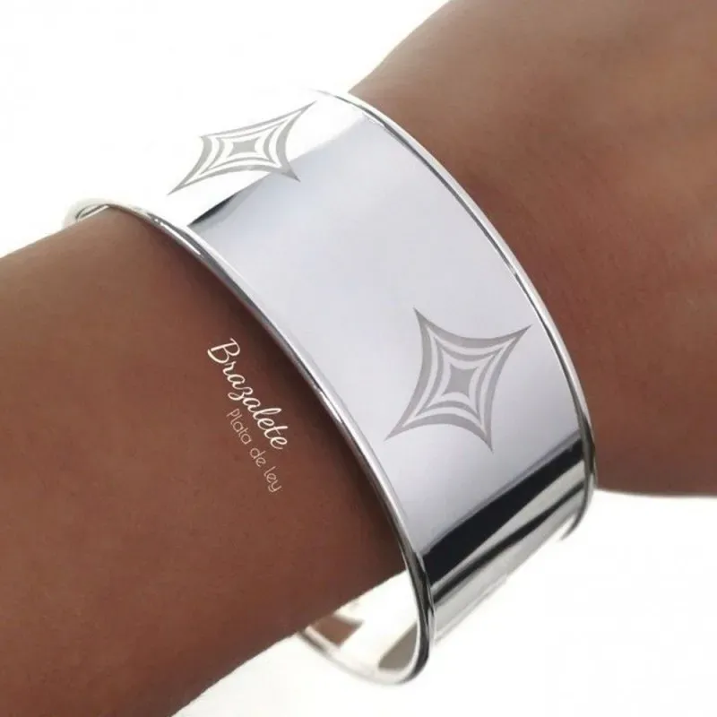 Pulsera Brazalete Plata Ley 925m mujer 25 mm. ancho detalle rombo gra