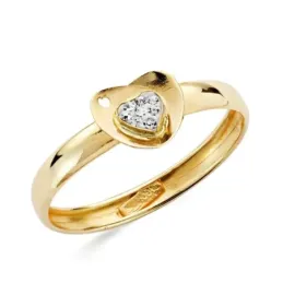 Sortija oro 9k mujer centro corazón 6x7mm circonitas pequeño corazón calado banda lisa