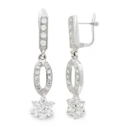 Pendientes oro blanco 18k mujer largos estrella circonitas combinadas