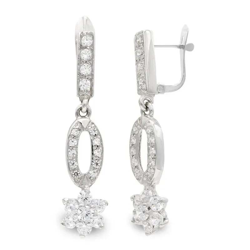 Pendientes oro blanco 18k mujer largos estrella circonitas combinadas
