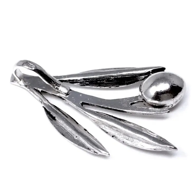 Colgante plata Ley 925m rama olivo 34mm. hojas detalles aceituna borde tallado brillo