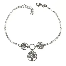 Pulsera plata Ley 925m mujer 17 cm.  cadena rolo árbol vida colgante
