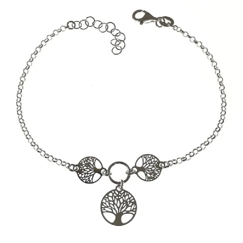 Pulsera plata Ley 925m mujer 17 cm.  cadena rolo árbol vida colgante