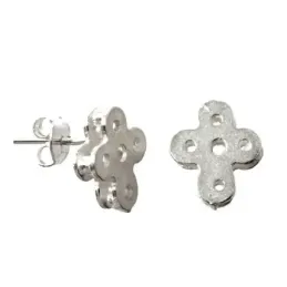 Pendientes plata Ley 925m cruz 11mm. tacto rugoso detalles círculos calados cierre presión