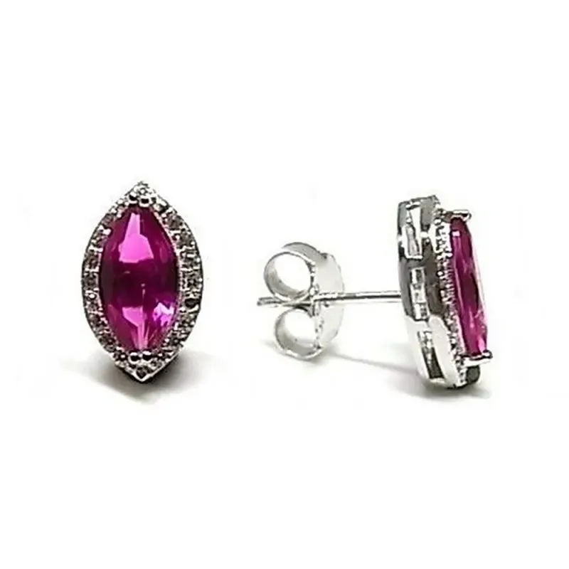 Pendientes plata Ley 925m rombo centro piedra granate circonitas cier