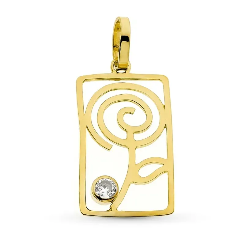Colgante oro 18k mujer 20 mm. flor calada forma rectangular combinada