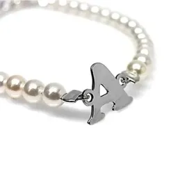 Pulsera plata Ley 925m mujer perlas imitación centro inicial lisa personalizada cierre reasa