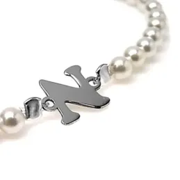 Pulsera plata Ley 925m mujer perlas imitación centro inicial lisa personalizada cierre reasa