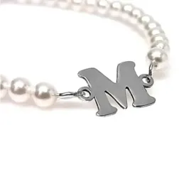 Pulsera plata Ley 925m mujer perlas imitación centro inicial lisa personalizada cierre reasa