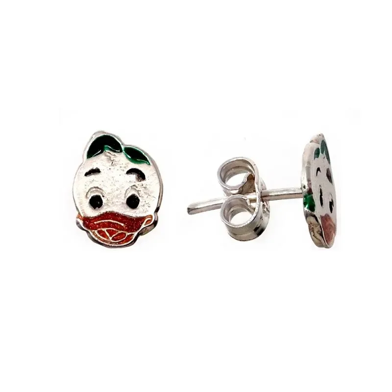 Pendientes plata Ley 925m patito gorra esmaltado 9x7mm. niña cierre presión