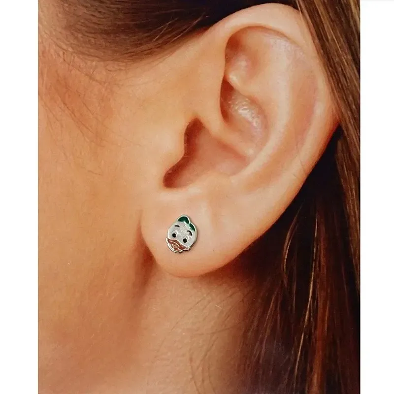 Pendientes plata Ley 925m patito gorra esmaltado 9x7mm. niña cierre presión
