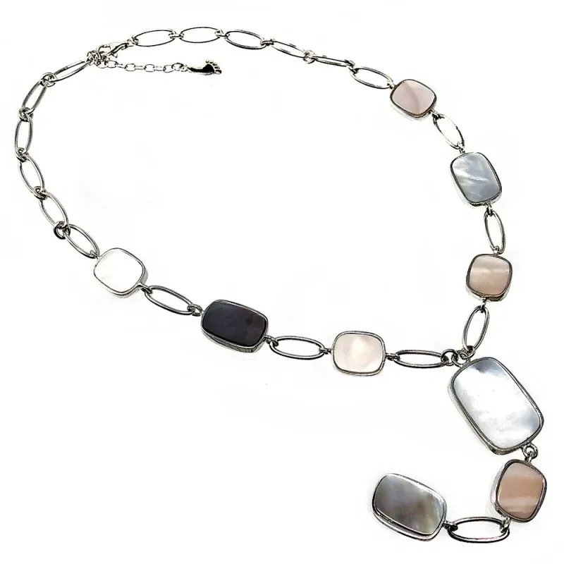 Gargantilla plata Ley 925m 45cm. rodiada motivos nacarados [AB5123]