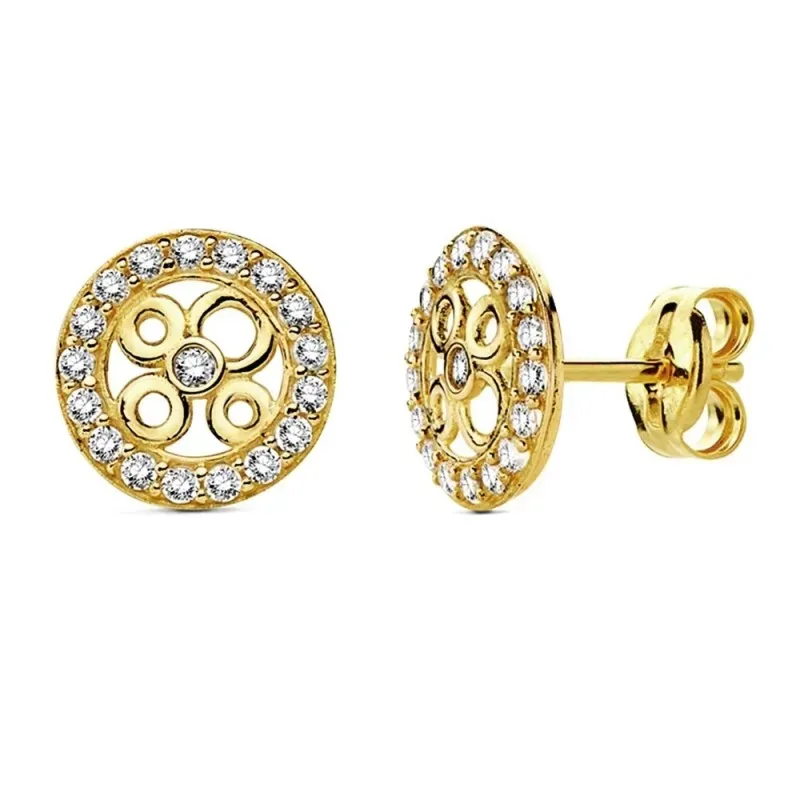 Pendientes oro 18k circular circonitas 9mm. [AB3328]