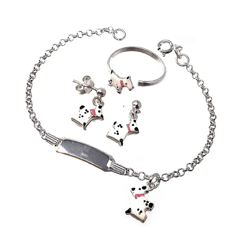 Juego plata Ley 925m perro esmaltado [AB9063]
