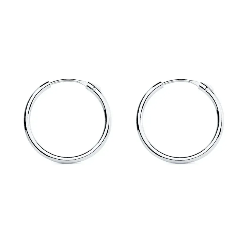 Pendientes oro blanco 18k aros huecos 15mm. redondos lisos