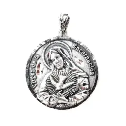 Virgen de la Encarnación medalla plata Ley 925m maciza 23 mm. detalle