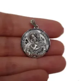 Virgen de la Encarnación medalla plata Ley 925m maciza 23 mm. detalle