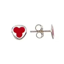 Pendientes plata Ley 925m detalles esmaltado rojo 7x7mm. niña cierre presión